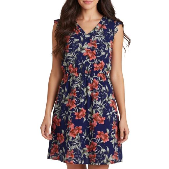 41 Hawthorn Midnight Scallop Detail Floral Dress Navy Multi Women L Petite NWT - Picture 1 of 7